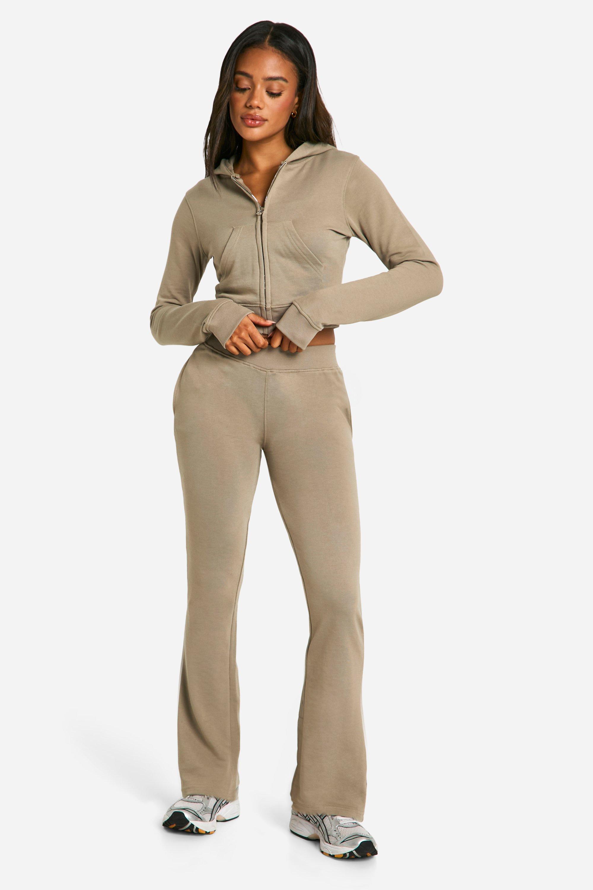 Shrunken Zip Through Hoodie And Flared Jogger Set boohoo UK